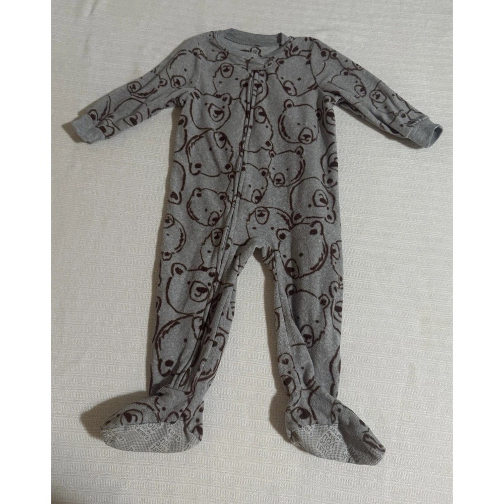 Just One You by Carter's Bear Print Gray Fleece Zip One Piece Sleepwear 18M